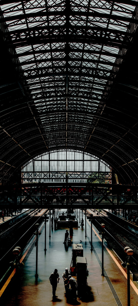 train station with a large glass roof