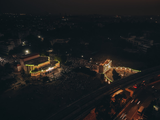 Free photo of Drone photo of Centenary Gate and MA Ansari Auditorium, Jamia Millia Islamia