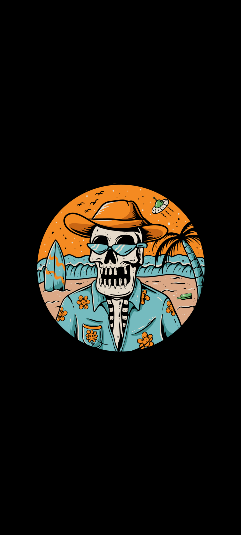 Free photo of Illustrations Amoled Wallpaper with Bone, Skull & Orange