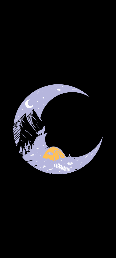 Free photo of Illustrations Amoled Wallpaper with Crescent, Astronomical object & Symbol