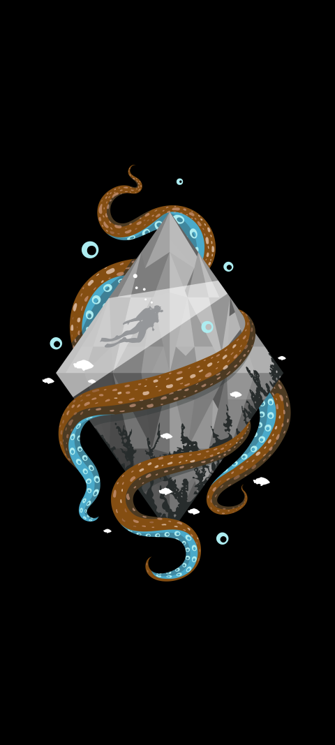 Free photo of Illustrations Amoled Wallpaper with Illustration, Graphic design & Octopus