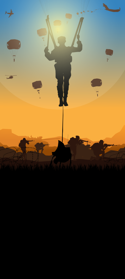 Free photo of Illustrations Amoled Wallpaper with Sky, Parachute & Yellow