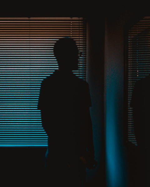 Free photo of shadows of a person standing in front of a window with blinds
