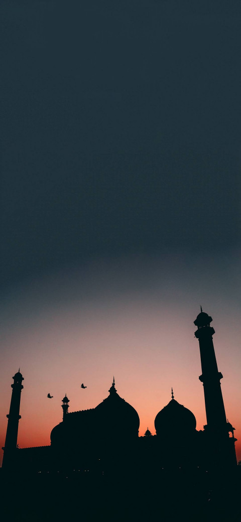 silhouette view of jama masjid at sunset