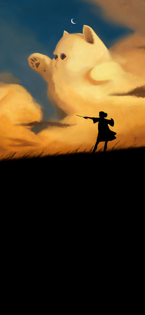 Free photo of Wizard Battle Illustrations Amoled Wallpaper with Sky, Illustration & Cloud