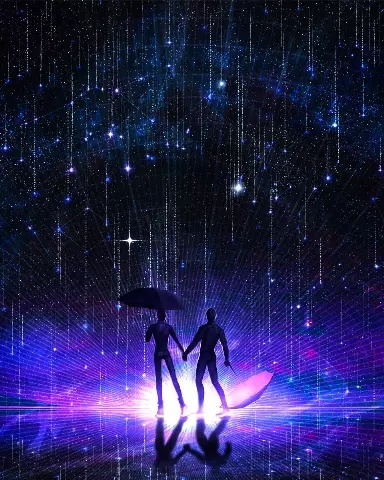 couple holding hands under an umbrella in the rain