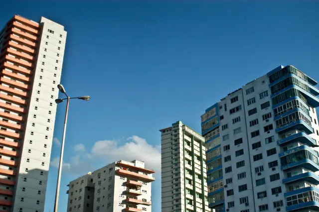 Modern High-Rise Buildings Under Clear Blue Sky