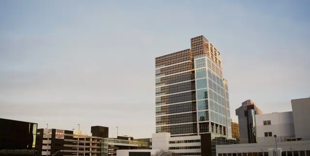 Modern Office Building with Parking Structure in Urban Setting